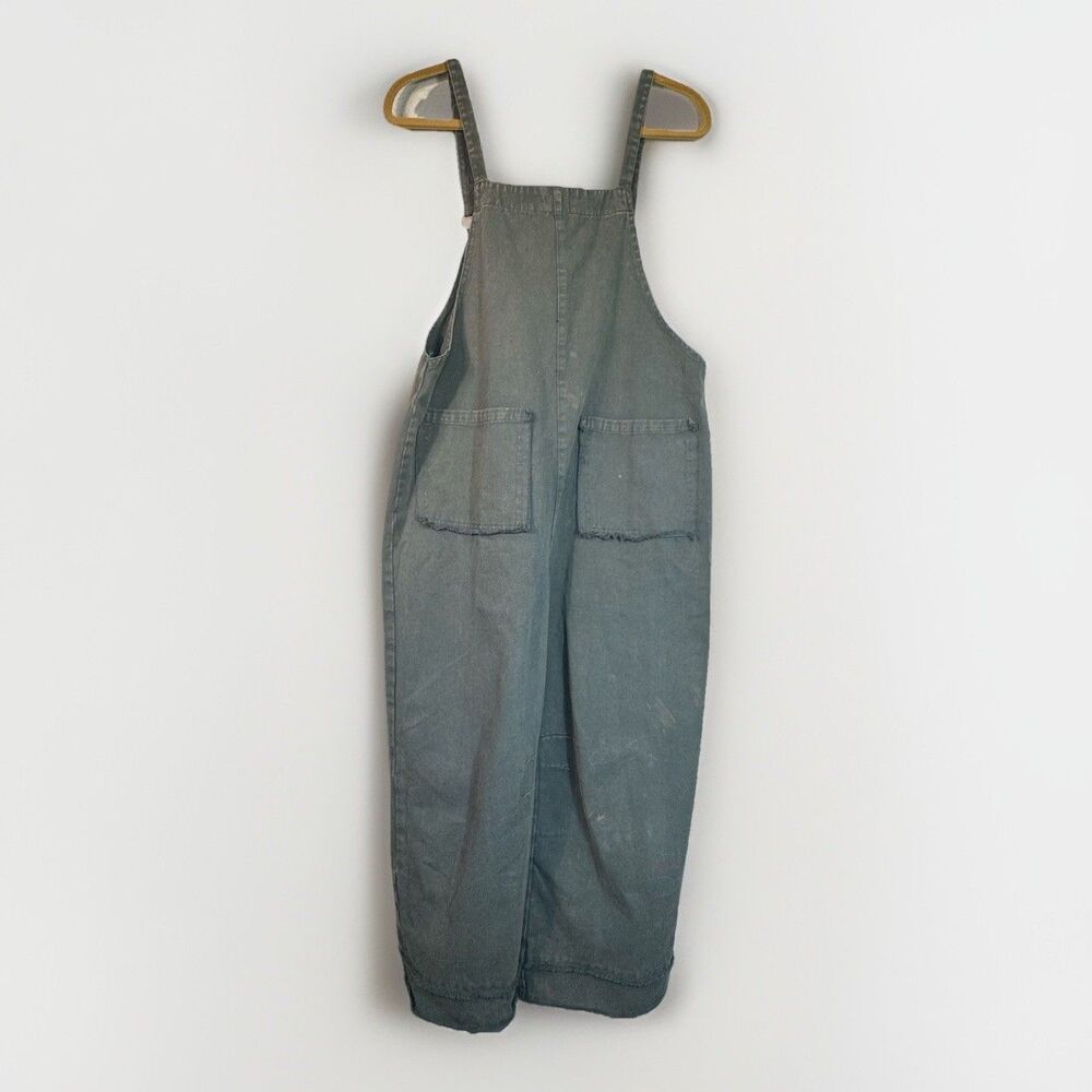 Artsy Overalls Women M Sage Cropped Wide Leg Oversized Work Hippie Boho Casual